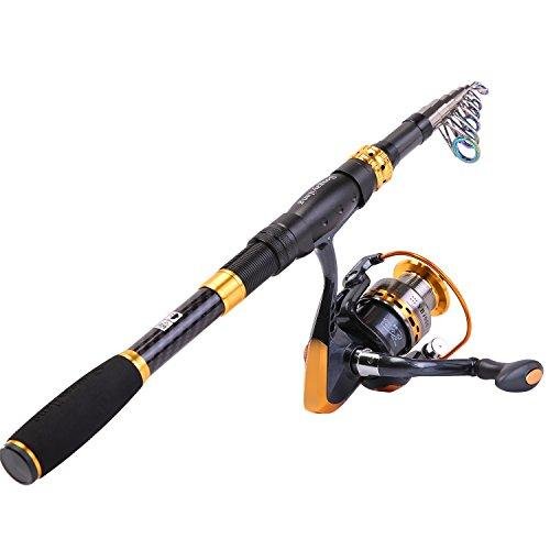 Sougayilang Fishing Rod Reel Combos Carbon Fiber Telescopic Fishing Pole with Spinning Reel for Travel Saltwater Freshwater Fishing-1.8M