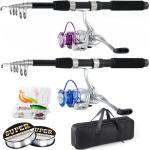 Tripquips Fishing Pole Combo, 6.9ft 2Pcs Telescopic Rods Set, Collapsible Fishing Rods, 2PCS Spinning Reel Set with Carrier Bag Freshwater Fishing Rod and Reel Combos Kits(Blue and Purple)