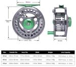 Kylebooker Fly Fishing Reel Large Arbor CNC-machined Aluminum Alloy Body Fly Reel（Silver with Green,5/6wt）