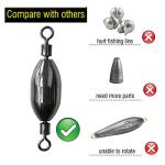 AMYSPORTS Saltwater Fishing Weights Swivel Bullet Sinkers Fishing Weight Brass Fishing Weights Freshwater Bass Sinker Weight with Swivel Rolling 15pcs 1/8oz