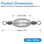 15pcs 0.7g Fishing Weights Sinkers, Inline Trolling Weights with Inner Swivels, Egg Sinkers for Saltwater Freshwater Fishing Tackle