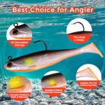 Autumnswan 6Pcs Easy Catch Pre-Rigged Soft Lures,Baits for Bass Fishing - Jig Heads Soft Plastic Walleye Lures,Paddle Tail Swimbaits for Bass, Fishing Bait for Saltwater & Freshwater（Colorful）