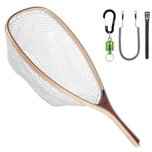 SF Fly Fishing Landing Soft Rubber Mesh Trout Catch and Release Net with Green Magnetic Net Release Combo Kit (Clear A Combo Small Holes)