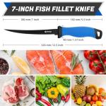 Queego Fillet Knife, 7 Inches Professional Filet Knife for Fish, German G4116 Stainless Steel Blade Fishing Knifes with Two Stage Knife Sharpener,Non-Slip Handles, Protective Nylon Sheath