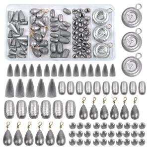 Fishing Weight Sinkers Kit, 81pcs Assorted Drop Bass Sinkers Split Shot Sinkers Coin Weights Saltwater Casting Fishing Sinkers Set with Tackle Box