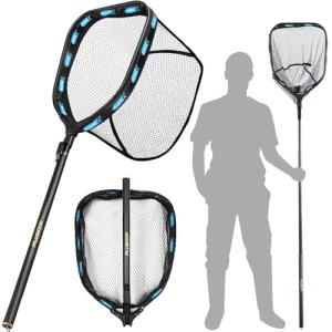 PLUSINNO Fishing Net with Telescoping Handle, Carbon Fiber Ultralight Long Fish Net, Collapsible Floating Landing Net 6.56Ft, Fishing Gear Kayak Accessories for Bass Trout Salmon