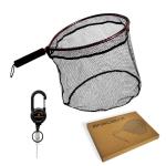 BasicGear Aluminum Fishing Landing Net (Rubber Coated Net)–Tear Resistant Net with Lightweight Frame, EVA Floating Grip, Anti-Loss Rope & Retractable Carabiner, for Fly Fishing, Kayak Fishing