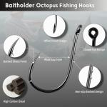 FishTrip Octopus Baitholder Fishing Hooks, 50/100pcs Sharp Barbed High Carbon Steel Offset Circle Hooks for Freshwater Saltwater