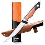 PURPLEBIRD 6" Fillet Knife for Fish with Sheath, 440C Stainless Steel Boning Knife for Meat Cutting with Wood Handle, Fish Filleting Knives Kitchen & Outdoor for Fishing, Hunting, BBQ, Christmas Gifts