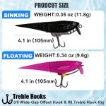 MSIZNX 10PCS Soft Plastic Fishing Lures Swimbait Kit - 5 Pre-Rigged & 5 Replacement Baits - Topwater & Sinking Bass Fishing Baits Set - Adjustable Wings TPE Soft Baits for Largemouth Trout Pike