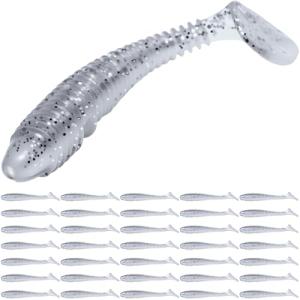 Pristis 35 pcs Paddle Tail Swimbaits, 3 inchs Fishing Soft Lures for Bass Crappie Trout, Durable Plastic Sinking Bait Swimmer Kit for Saltwater Freshwater Texas Carolina Fitness Rig, American Shad