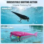 MSIZNX 10PCS Soft Plastic Fishing Lures Swimbait Kit - 5 Pre-Rigged & 5 Replacement Baits - Topwater & Sinking Bass Fishing Baits Set - Adjustable Wings TPE Soft Baits for Largemouth Trout Pike