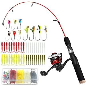 PLUSINNO Ultralight Winter Ice Fishing Rod Reel Combo 26/27/28 inch. Medium Light Fast Action Multi-Species Spinning Ice Fishing Pole Tackle Walleye Perch Panfish Bluegill Crappie-R