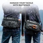 KastKing BaitSpace Waist Bag – Waterproof Tackle Storage Bag With Adjustable Belt, Fishing Fanny Pack for Men, Soft Bait Organizer, 3600 Utility Box, Rod Holder, Nylon, Black Camo