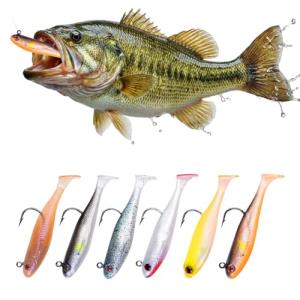 Autumnswan 6Pcs Easy Catch Pre-Rigged Soft Lures,Baits for Bass Fishing - Jig Heads Soft Plastic Walleye Lures,Paddle Tail Swimbaits for Bass, Fishing Bait for Saltwater & Freshwater（Colorful）
