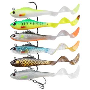 GOTOUR Pre-Rigged Soft Fishing Lures, Curly Tail Swimbait for Bass, Pike, Trout, Walleye, Salmon, Redfish, Crappie - 1pc, All Season Freshwater Fishing Bait