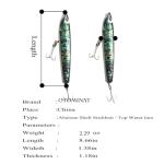 Otominat Fishing Stick Baits Popper Plugs Abalone Shell Stick Baits GT Popper with 5X Treble Hooks Topwater Wooden Tuna Trolling Floating Pencil Lure Fishing Artificial Hard Bait Saltwater (2.29oz)