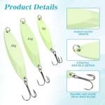 15 Pcs Luminous Fishing Spoons Fishing Lures Glow in The Dark Casting Spoon with Treble Hook Jigs 5g/21g/28g Weights Glitter Casting Spinner Baits for Freshwater Saltwater Bass Trout