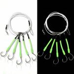 Soulchen 2 Pcs Giant Saltwater Fishing Rig Set - 5 Hooks 6/0 High Carbon Steel Shark Hooks, Glow-in-The-Dark Fluorescent Green