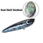 Otominat Fishing Stick Baits Popper Plugs Abalone Shell Stick Baits GT Popper with 5X Treble Hooks Topwater Wooden Tuna Trolling Floating Pencil Lure Fishing Artificial Hard Bait Saltwater (2.29oz)