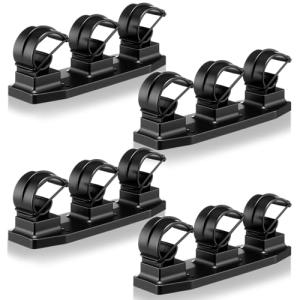 Teyva Daily 4 Pcs Black Universal Fishing Rod Rack - Durable ABS Plastic, Rubber Strap Clips, Ideal for Wall, Boat Deck & Truck Bed Mounting