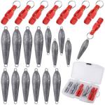 Tasdurian 21 Piece Pro Snap Weight Kit Trolling System Include 14 Tungsten Weights 7 Red Clips Bullet Shape for Walleye Fishing Saltwater Freshwater Fishing
