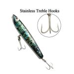 Otominat Fishing Stick Baits Popper Plugs Abalone Shell Stick Baits GT Popper with 5X Treble Hooks Topwater Wooden Tuna Trolling Floating Pencil Lure Fishing Artificial Hard Bait Saltwater (2.29oz)