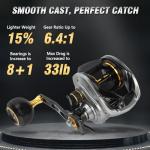 Baitcasting Reels, Baitcasting Fishing Reels, Aviation-Aluminium Spool, Aluminum Star-Shaped Trailer and Handle Arm, Drag Alarm System, 6.4:1 Gear Ratio, 8+1 Stainless Steel Bearing