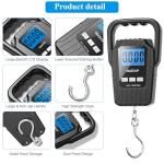 Digital Fish Scale Hanging Scale Fishing Scale, SKEAP 110lb/50kg Luggage Scale,Fish Weighing Scale, Upgrade Large Handle & Backlit LCD Display, Black,Fishing Gifts for Men,Black