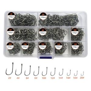 AMHDV 300Pcs/ 500Pcs/ 1000Pcs Small Fishing Hooks, 10 Different Sizes Tiny Fish Hook Set for Freshwater (1000pcs (2# to 20#))