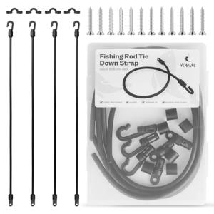 Fishing Rod Straps for Boat Deck, 18" Rubber Bands Based Tie Down Holder Straps for Boat, Kayak, Truck Bed