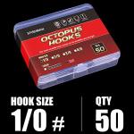 XFISHMAN Octopus Hook - 1/0, Red, 50 Pack