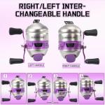 Sougayilang Spincast Fishing Reel, Size 30 Reel, Right or Left-Hand Retrieve, 3.9:1 Gear Ratio, Pre-spooled with Mono Fishing Line-Purple