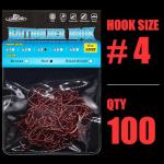 Baitholder Fishing Hooks 100 Pack - Double-Barbed Long Shank for Bluegill Bass Trout Walleye Black/Red, 8/0-#8 (1-Red, Size:4 100-Pack)