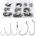 Dr.Fish 150 Pieces/Box Bass Hook Assortment, EWG, Round Bend, Drop Shot, Heavy Cover, Freshwater Fishing Worm Hooks Kit with Tackle Box, Texas Rig, Wacky, Punching Flipping