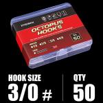 XFISHMAN Octopus Hook 3/0 Red - 50 Pack (Reversed Point, Up-Turned Eye)
