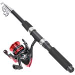 Tripquips Fishing Rod, 6.9ft 2Pcs Telescopic Fishing Rods Set, Carbon Fiber Fishing Pole, 2PCS Spinning Rod and Reel Combo with Carrier Bag Freshwater Fishing Rod and Reel Combos Kits Fishing Gear-Red