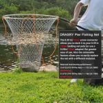 Drasry Foldable Bridge and Pier Fishing Net Landing Net High Load-Bearing Aluminum Ring Drop Net for Saltwater Freshwater Pier Fishing Baskets Net Collapsible with 49.2 FT Rope （23.6 * 23.6 * 37 in）