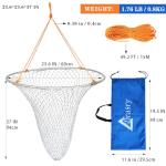 Drasry Foldable Bridge and Pier Fishing Net Landing Net High Load-Bearing Aluminum Ring Drop Net for Saltwater Freshwater Pier Fishing Baskets Net Collapsible with 49.2 FT Rope （23.6 * 23.6 * 37 in）