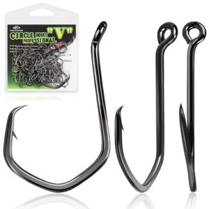 LUCKYFISHING Circle Hooks Catfish Hooks Circle Hooks for Saltwater Freshwater Offset Octopus Hooks 1/0-100PCS