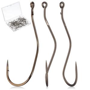Seenelling 100 Pcs Bent Shank Fishing Hooks Bronze 10 Carat Size 2 Bulk Fishing Gear Equipment Hooks Set for Bass Crappie Zander Perch Panfish Saltwater