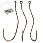 Seenelling 100 Pcs Bent Shank Fishing Hooks Bronze 10 Carat Size 2 Bulk Fishing Gear Equipment Hooks Set for Bass Crappie Zander Perch Panfish Saltwater