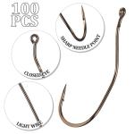 Seenelling 100 Pcs Bent Shank Fishing Hooks Bronze 10 Carat Size 2 Bulk Fishing Gear Equipment Hooks Set for Bass Crappie Zander Perch Panfish Saltwater
