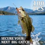 Seenelling 100 Pcs Bent Shank Fishing Hooks Bronze 10 Carat Size 2 Bulk Fishing Gear Equipment Hooks Set for Bass Crappie Zander Perch Panfish Saltwater