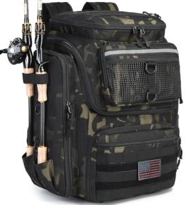 HAMBOLY Fishing Backpack with Rod Holders, 40L Tackle Box Backpack for Fishing Gear and Equipment, Waterproof Fishing Tackle Bag for Men