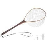 Riverruns Long Wooden Net Fly Fishing with Measuring Dots on Handle Soft Rubber Bag (Long Handle Wooden Net)