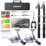 Fishing Rod Reel Combo - 2PCS 6.89ft Collapsible Rods 2PCS Spinning Reels Lures Set Fishing Pliers Carrier Bag for Travel Saltwater Freshwater Fishing Telescopic Fishing Pole Kit