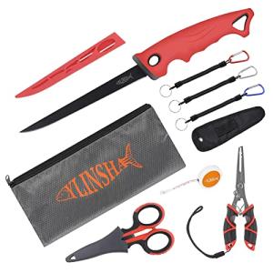 YLINSHA Fishing Tool Kit Fillet Knife Fishing 8pack Including Fishing Knife Fishing Scissors Fishing Pliers Saltwater Fish Measuring Ruler,Anti-Lost Lanyard Waterproof Storage BagTackle Accessory Kit