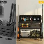 Unikito Fishing Rod Holders for Garage, Large All-in-One Fishing Rod Rack with Hooks, Top Storage Basket and Wheels, Sturdy Easy Assembly Fishing Pole Holder for Garage, Boat, Basement