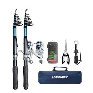 Telescopic Fishing Rod Reel Kit 2PCS 6.89FT Collapsible Pole Spinning Reel Combo with Fishing Lures Fishing Gripper Fishing Pliers Portable Fishing Gear Set for Saltwater Freshwater Travel (Blue)